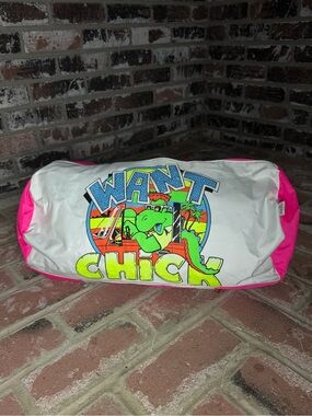 Vintage Fabrizio "Want Chick" Neon Pink Novelty Duffle Bag 80s/90s Vinyl Plastic